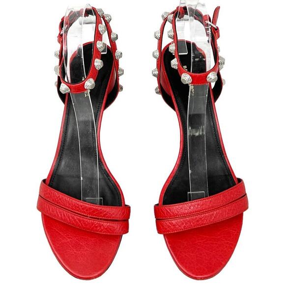 Balenciaga Red Silver Studded Leather Sandals – Size 37 - Picture 2 of 9